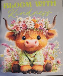 Bloom w/Kindness Highland Cow with Flowers HT