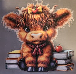 Highland Cow with Books HT