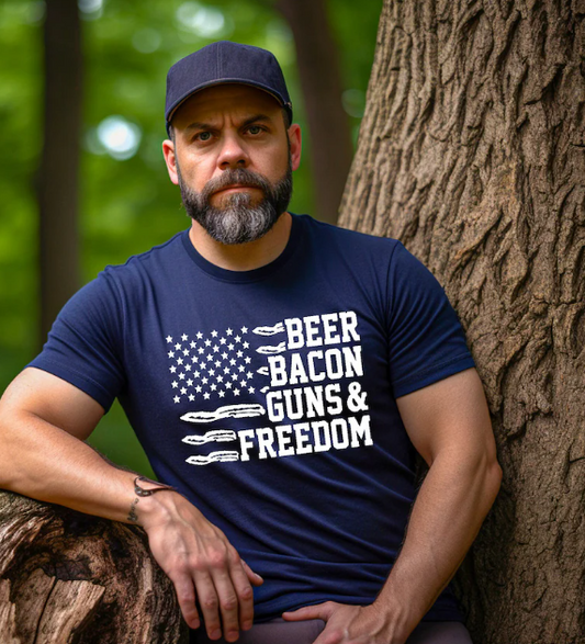 Beer, Bacon, Guns, and Freedom Screen Print Transfer