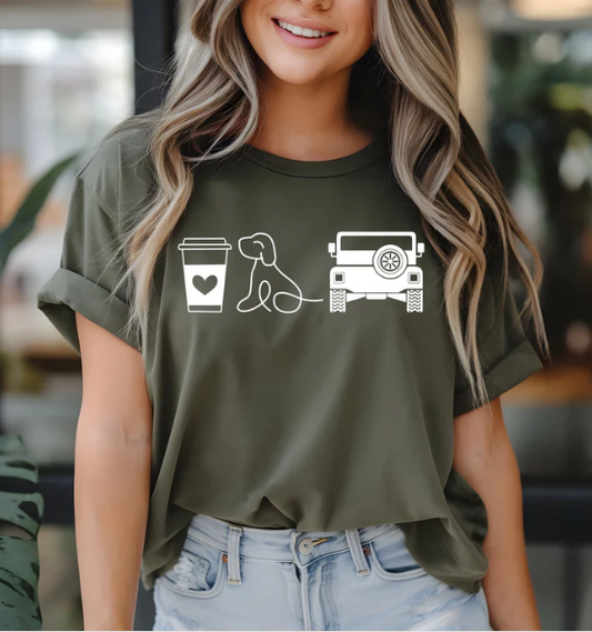 Coffee, Dogs, Jeep - Screen Print Transfer