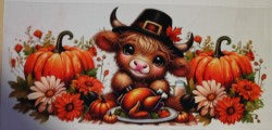 Highland Cow with Fall Items UV DTF Transfer