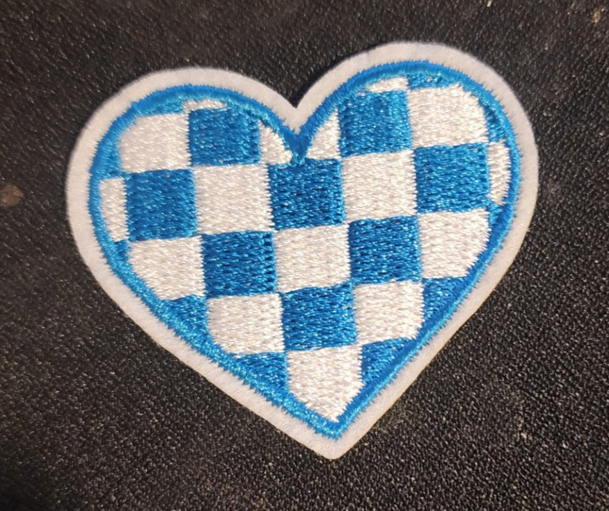 Blue/White Heart Iron On Patch
