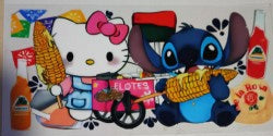 Stitch and Hello Kitty UV DTF Transfer