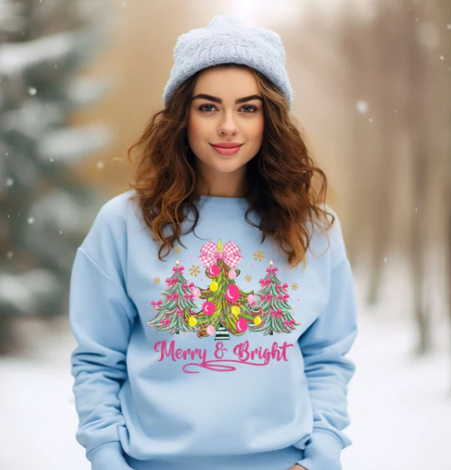 Merry & Bright Christmas Trees Clear Film DTF Transfer