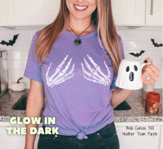 Skeleton Hands Glow In The Dark Clear Film Screen Print Transfer