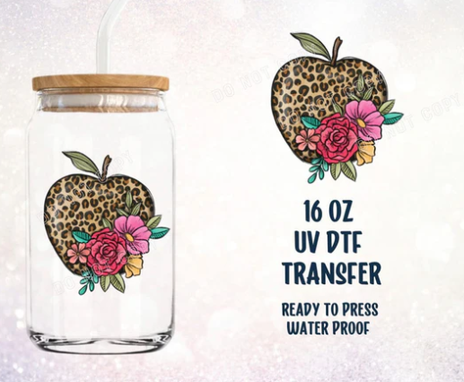 Teach Leopard Apple UV DTF Decal