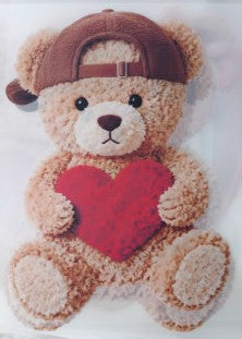Yarn Bear holding a Heart with Cap Heat Transfer