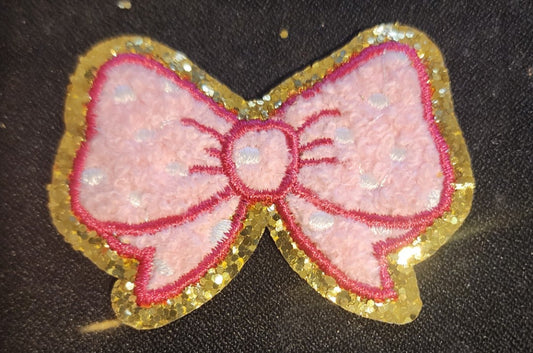 Small Pink Bow Iron On Patch