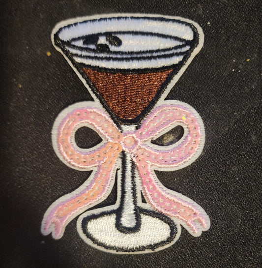 Martini with Pink Ribbon Iron On Patch