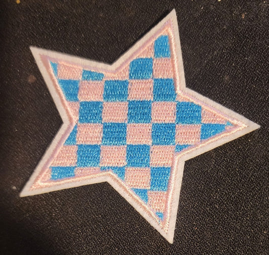 Pink/Blue Star Iron On Patch