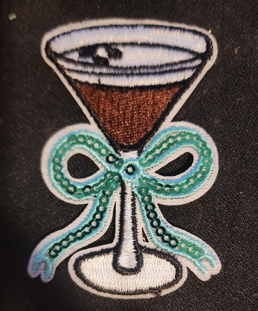 Martini with Teal Ribbon Iron On Patch