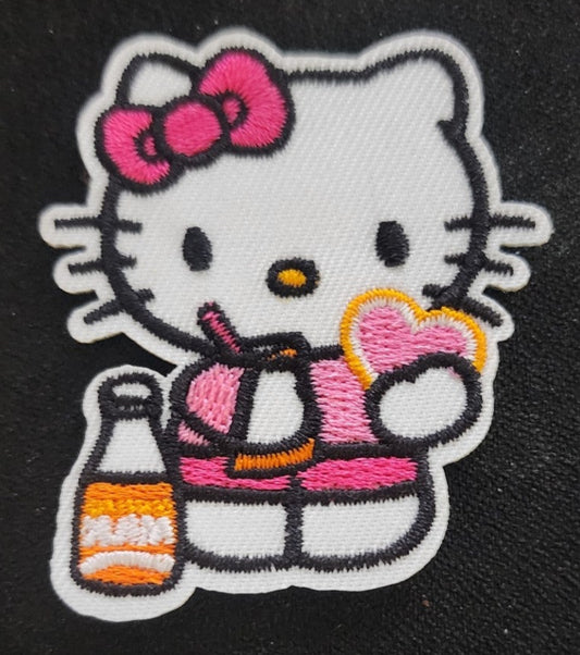 Hello Kitty w/Drink Iron On Patch