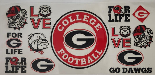College G Football (Go Dawgs) UV DTF Transfers 16oz Cup Wrap