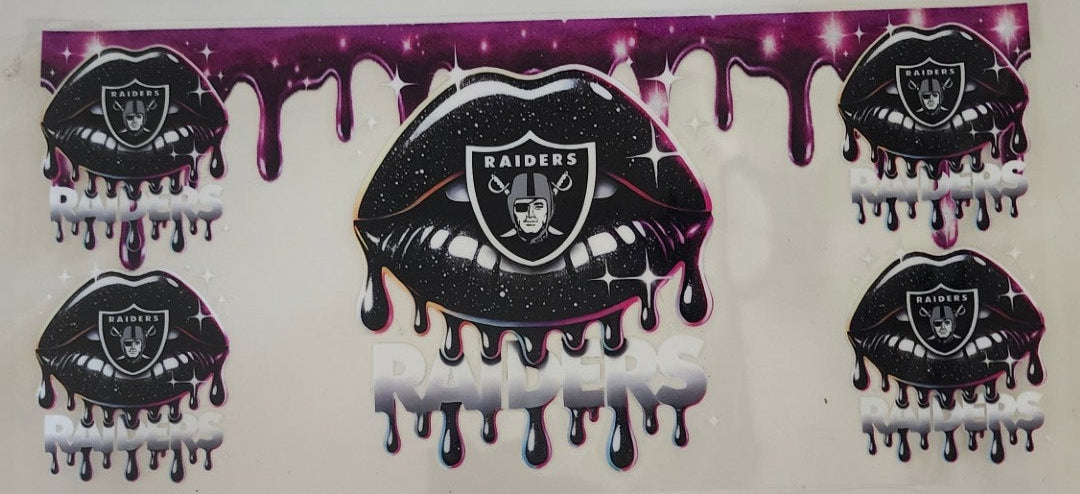 Raiders Lips UV DTF Transfers 16oz Cup Wrap