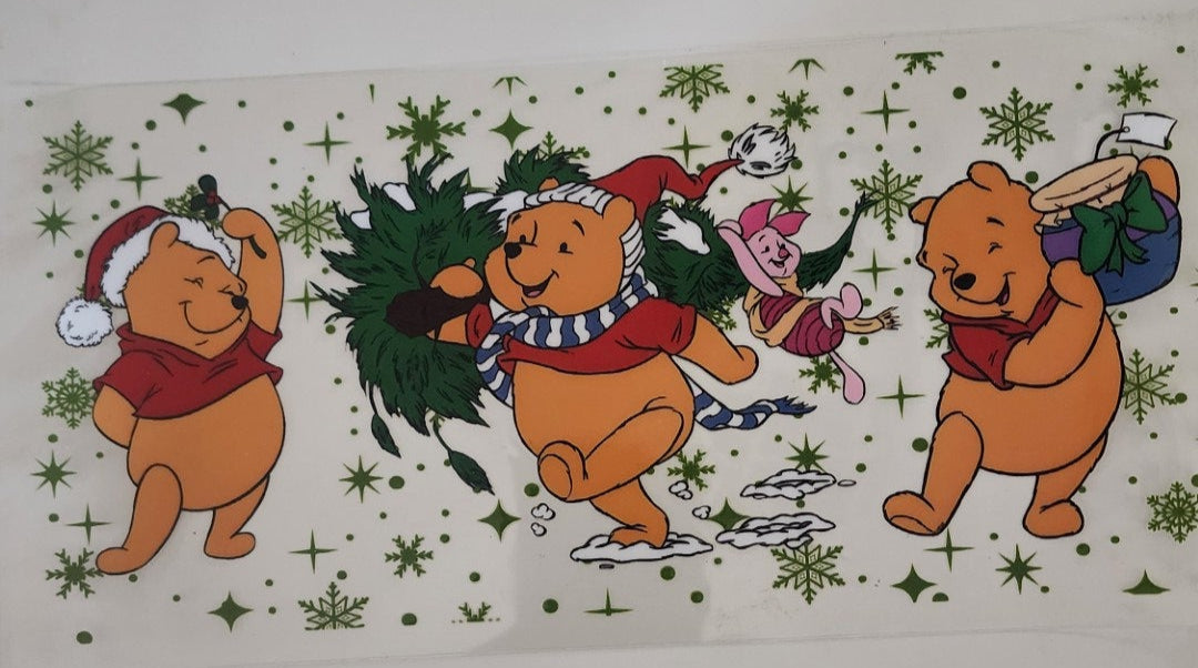 Winnie the Pooh Christmas UV DTF Transfers 16oz Cup Wrap