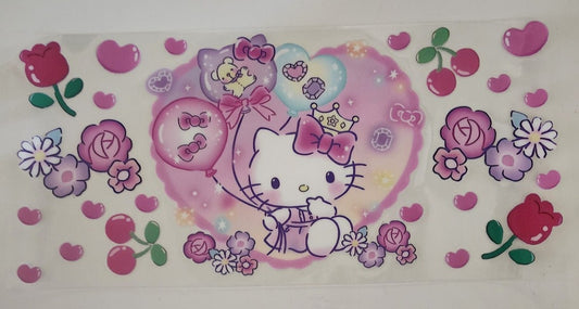 Hello Kitty with Hearts and Flowers UV DTF Transfers 16oz Cup Wraps