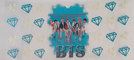 BTS with Teal Diamonds UV DTF Transfers 16oz Cup Wrap