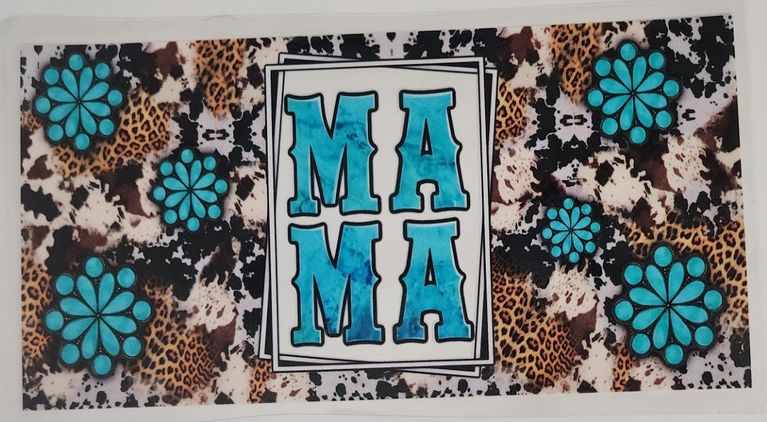 Mama Blue & Brown UV DTF Transfers 16oz Cup Wrap