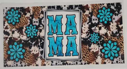 Mama Blue & Brown UV DTF Transfers 16oz Cup Wrap