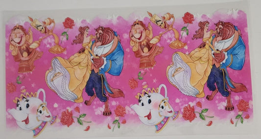 Pink Beauty & the Beast UV DTF Transfers 16oz Cup Wrap